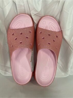 CROCS Bae Glitter Slide in Rose Pink